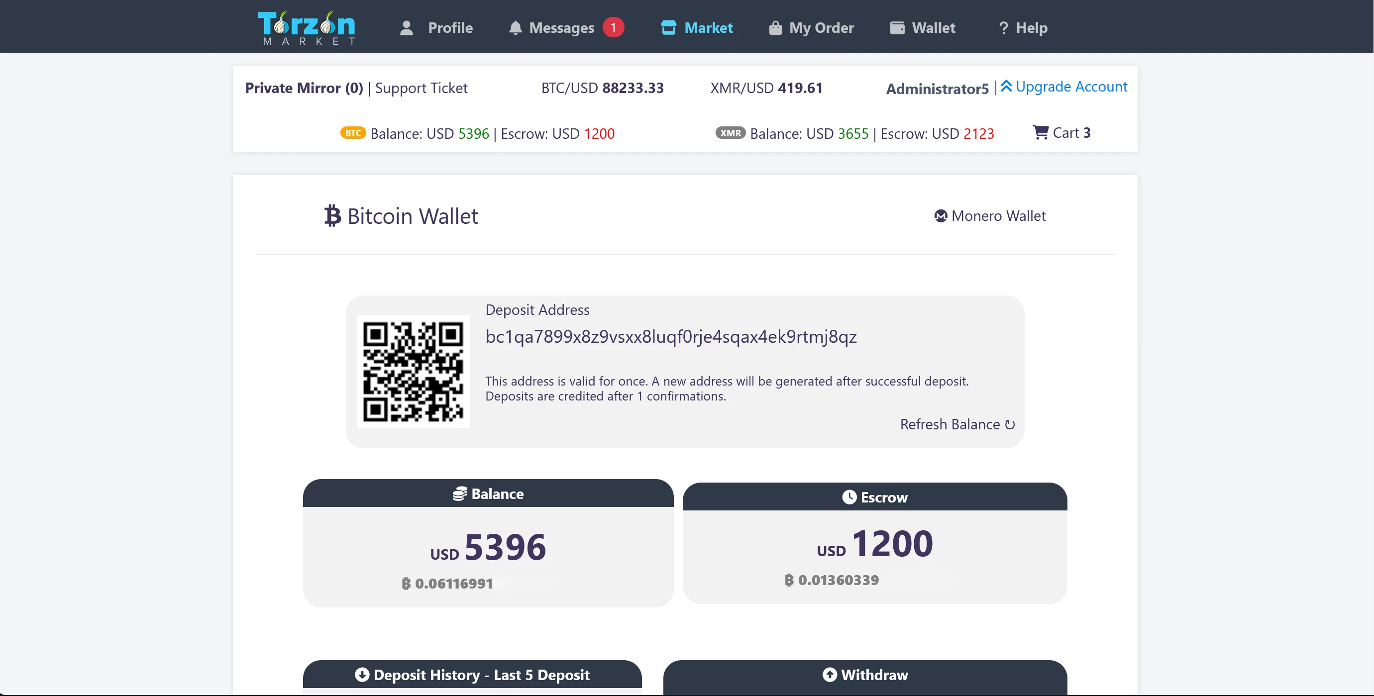 Torzon market money in escrow: buyer deposits BTC or XMR, funds held in escrow, vendor ships, buyer confirms receipt or opens dispute, moderator arbitrates if disputed, funds released to vendor or refunded to buyer
